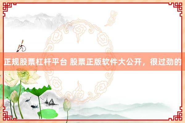 正规股票杠杆平台 股票正版软件大公开，很过劲的